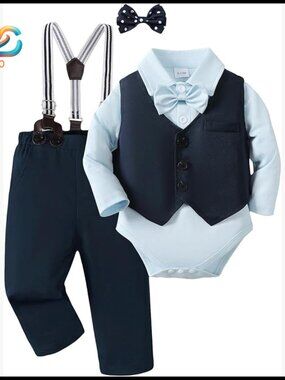 Newborn Baby Boy Tuxedo Suit Set 5-Piece Christening Outfit 0-24 Months